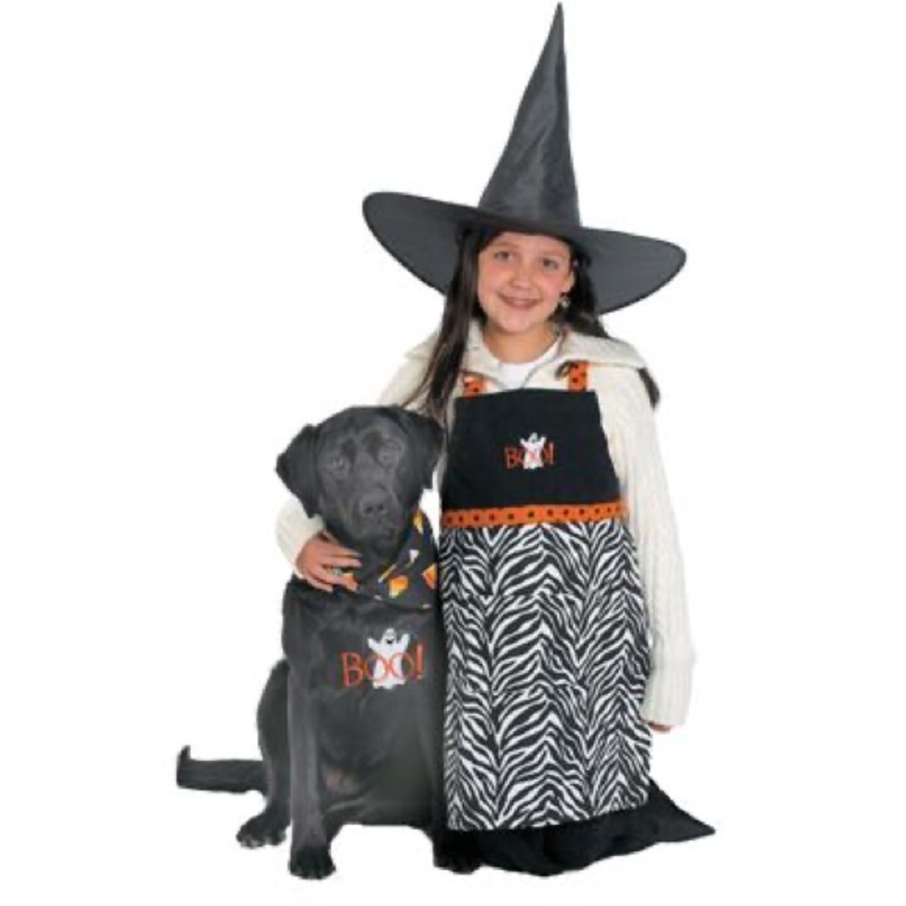 NWT Boo child children apron orange black zebra girl boy Halloween costu…